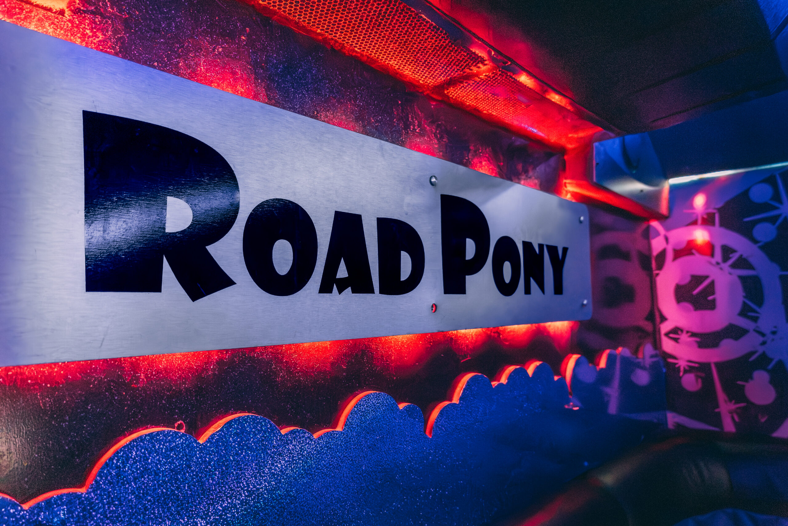 Road Pony Sign inside st louis party bus
